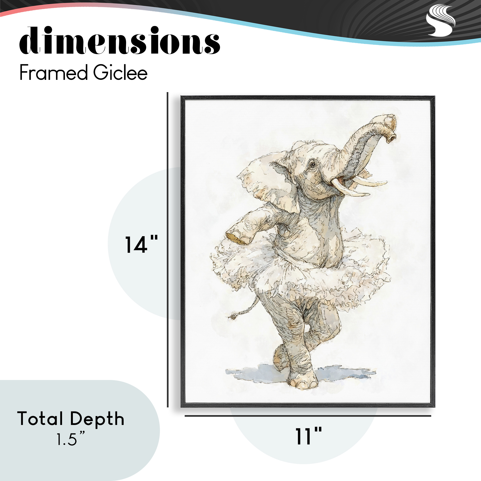 Ballet Elephant Tutu Black Framed Giclee Art, design by Ziwei Li