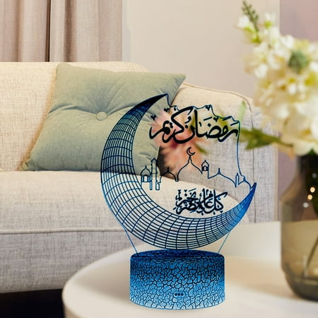 

3D Acrylic Ramadan Lights Bedroom Bedside LED Islam Muslim Eid Mubarak Ramadan Decorative Night Lights Decoration Holiday Table Lamp Colorful + Touch + Remote Control