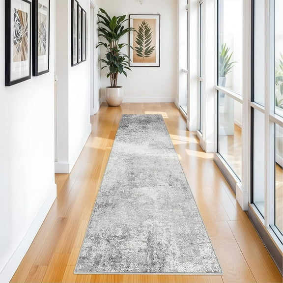 RUUGME Washable 3x12 Hallway Runner Rug - Runner Rugs Modern Stain Resistant Indoor Mat Rug Runner for Laundry, Bedroom Non Slip Rubber Backing Thin Super Soft Room Decor Floor Carpet 3x12 Grey