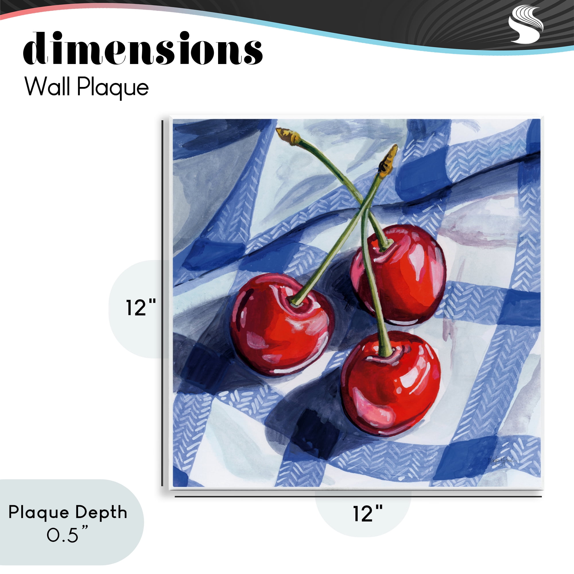 Stupell Industries Three Picnic Cherries on Gingham Wall Plaque Art, design by Kate Jarvik Birch