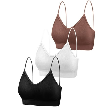 Kopltyrfg 3 Pieces Cami Bras - Women s V-Neck Padded Seamless Straps Bralette Everyday Basic Sleeping Bra Brown X-Large