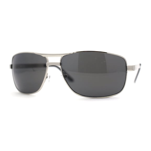 Mens Metal Rim Rectangle Sport Pilots Sunglasses Silver Black
