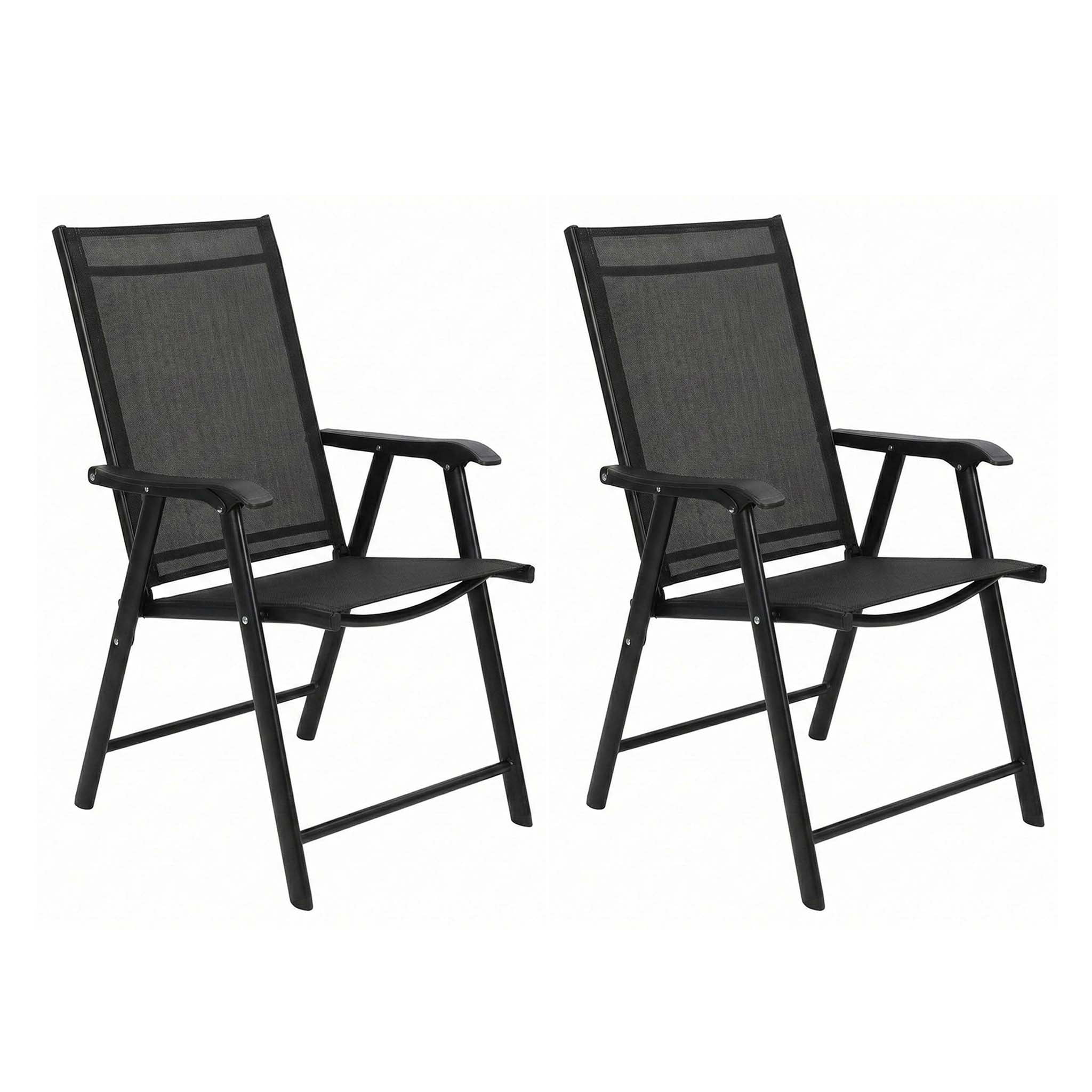 Outdoor Patio Chairs Set of 2, Stackable Folding Dining Chairs with High Back, Portable Camping Chairs with Mesh Seat for Deck, Garden, Travel, Comfortable, Black