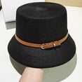 thumbnail image 2 of CoCopeaunts Women Summer Bucket Hat Brown Belt Buckle Decoration Flat Top Straw Bucket Cap Sun Protection Beach Fisherman Hat, 2 of 8