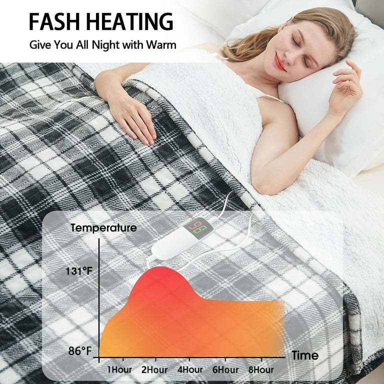 PMONPA Electric Heated Blanket Soft Flannel Sherpa Heating