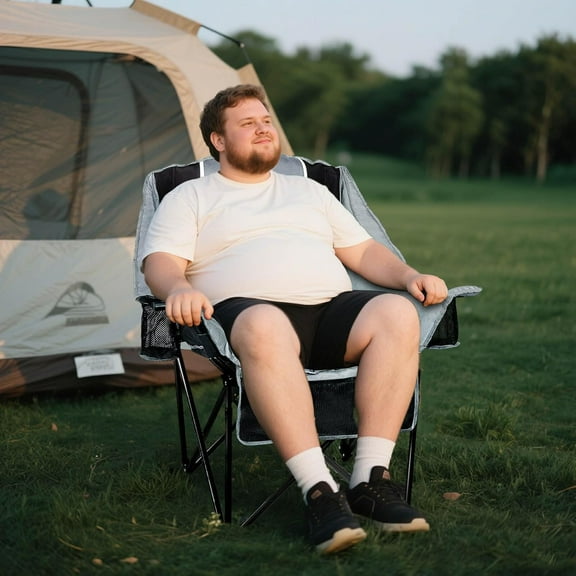 Oversized & Extra Wide Camping Chair - 400lbs Capacity, Heavy Duty Folding Outdoor Chair with 2 Cup Holders & Storage Pocket, Padded and Portable Lawn Chair for Adults, Camp, Fishing, Tailgating, Pic