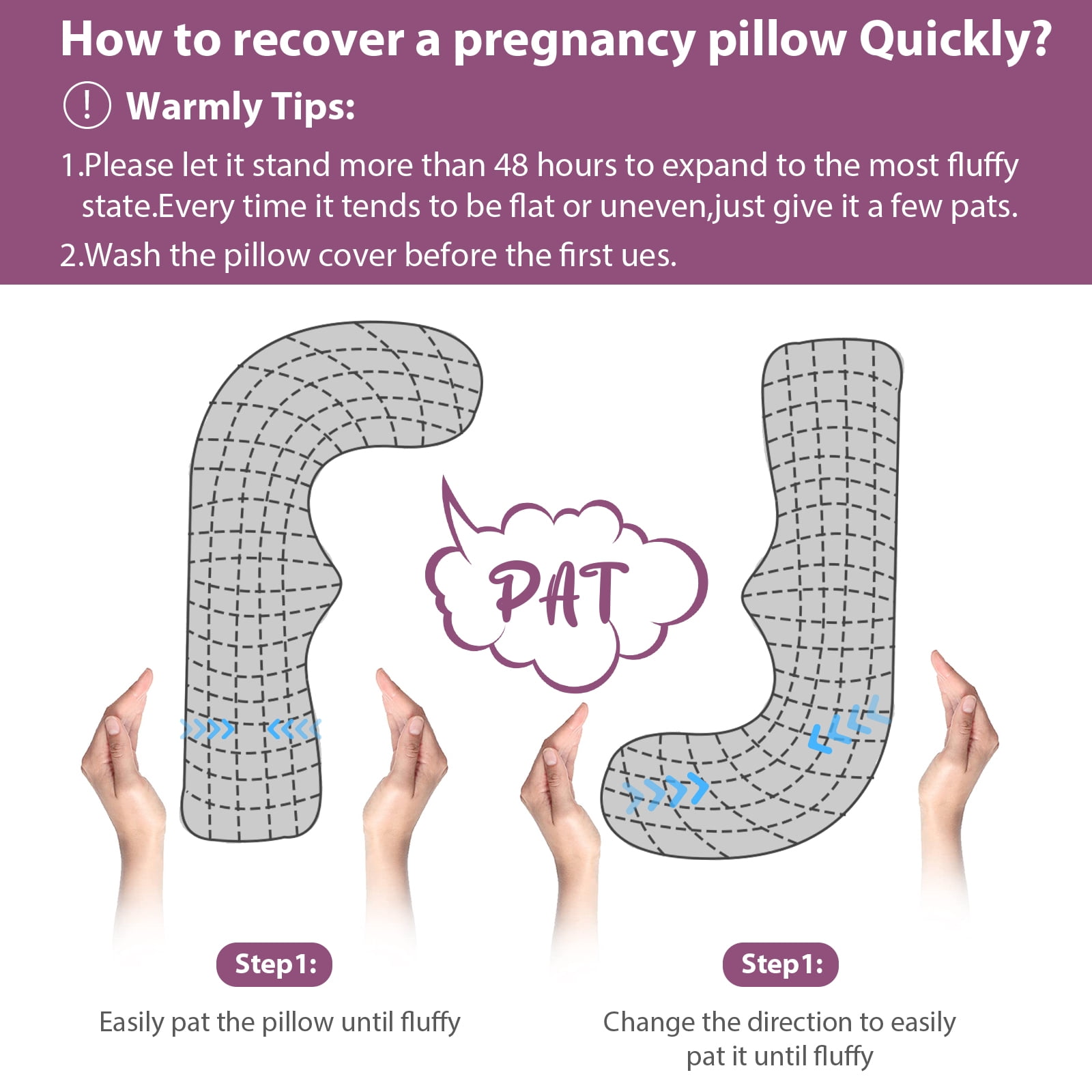 BATTOP Pregnancy Pillow with Removable Cover,Pregnancy Pillows for Side Sleeping,J Shaped Maternity Body Pillow,Support for Back,Hips,Legs,Belly for Pregnant Women,Dark Purple