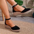 thumbnail image 3 of Rokment Espadrilles Wedge Sandals for Women Ladies 2026 Fashion Casual Suede Pointed Closed Toe Platform Ankle Strap Summer Fall Dressy Shoes Black Size 6, 3 of 7