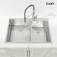 thumbnail image 3 of COZY 33″x22″ Stainless Steel Kitchen Sink, Double Bowl in Brushed Nickel, Overmount Handmade Sink, with US Standard Drain and Hook, SS-BR03D-332208, 3 of 11