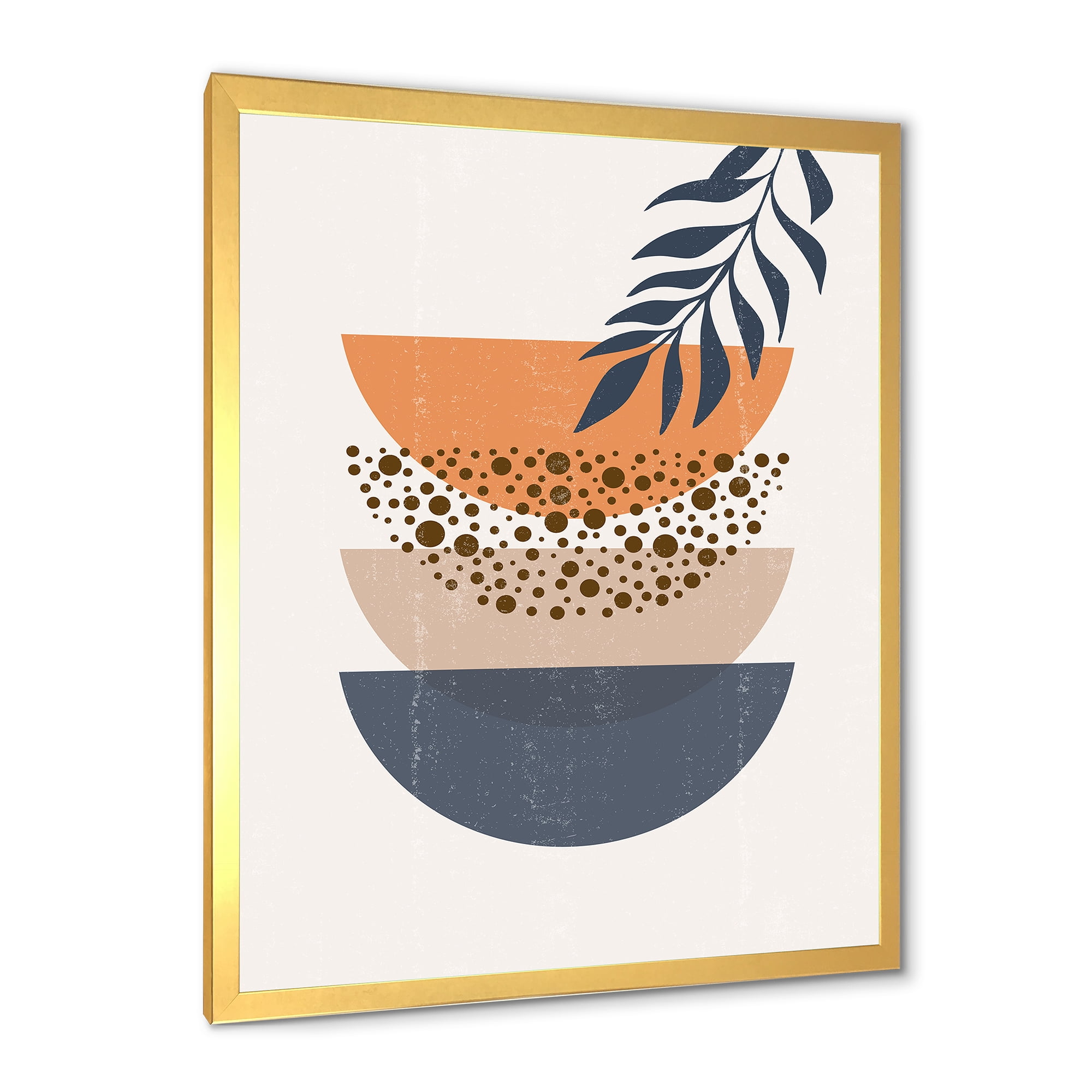 Designart 'Abstract Geometrical Moon and Sun With Leaf IV' Modern Framed Art Print