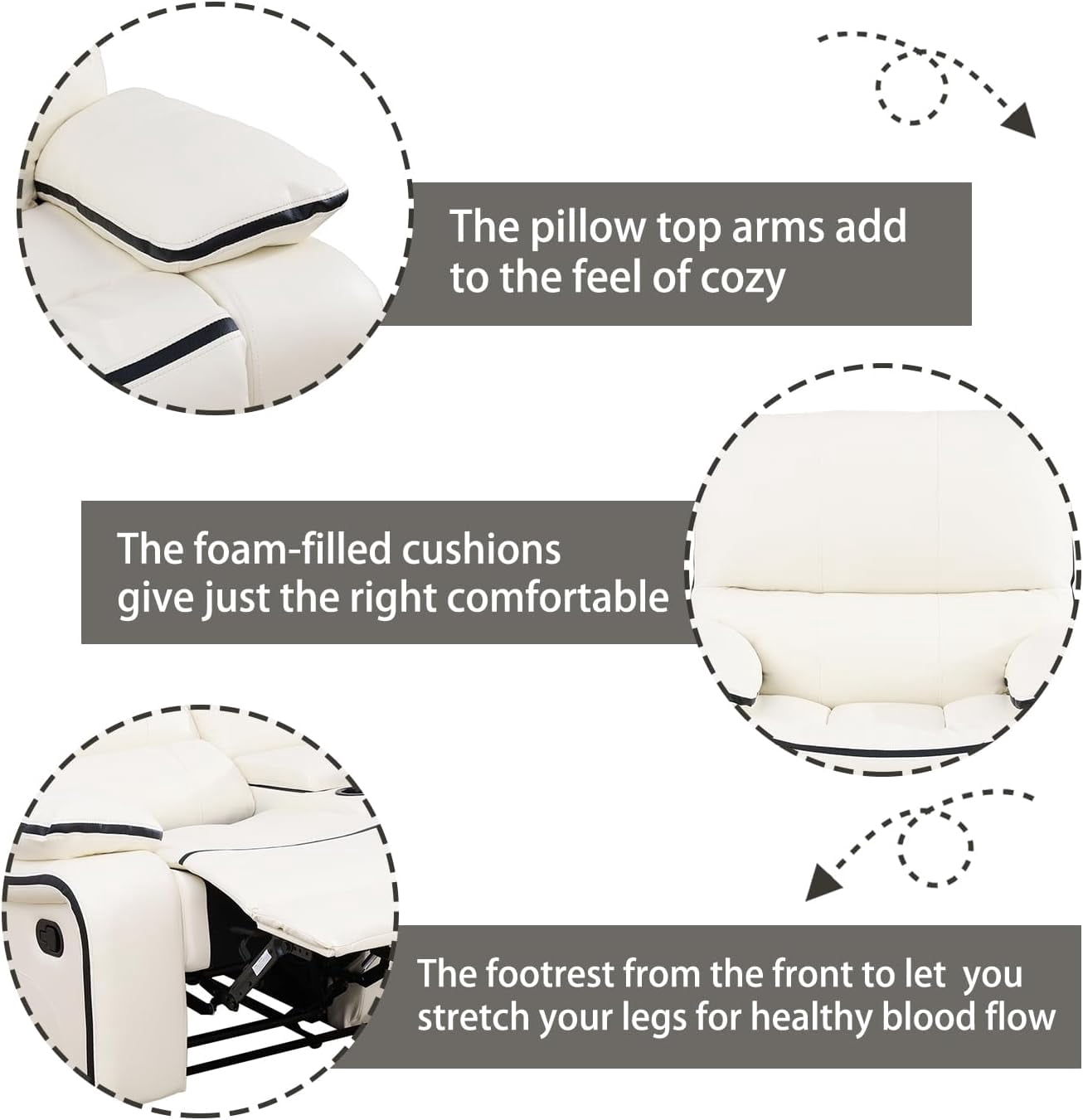 Recliner Sofa Set Bonded Leather, Living Room Furniture Set,Leather Sofa Set Reclining Sofa Manual Recliner Couch (Sofa+Loveseat+Chair,Cream White)