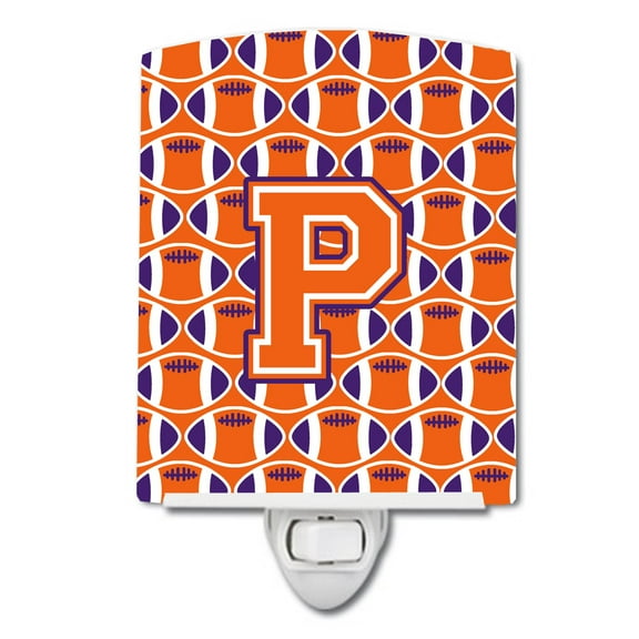 Caroline's Treasures CJ1072-PCNL Letter P Football Orange, White and Regalia Ceramic Night Light, 6x4x3", multicolor
