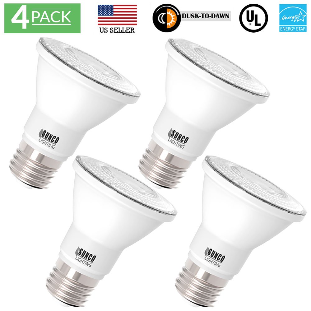 Sunco Lighting 4 Pack PAR20 Dusk to Dawn LED Light Bulb 7 Watt (50W