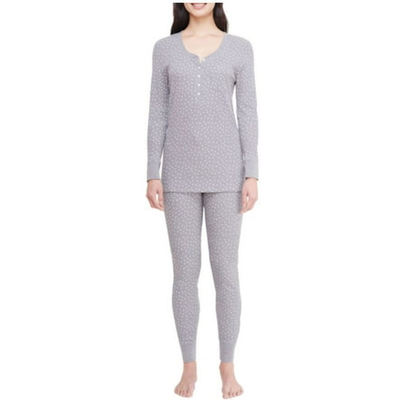 JANE & BLEECKER Women's 2-Piece Thermal Pajama Set (Grey Print, X-Large)