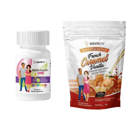Gastric Band Complete Bariatric Vitamin Pack - Capsules Size: 1-Month Supply, BariatricPal Multivitamin ONE: Capsule - Iron Free, BariatricPal Calcium Citrate Soft Chews: French Vanilla Caramel