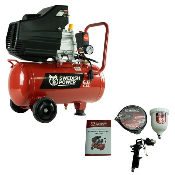 Compresor De Aire 25 Litros 2.5 Hp C/Manguera Y Pistola Swedish Husky Power  HKC25MP