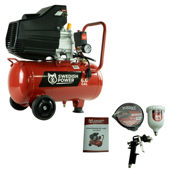 Compresor De Aire 25 Litros 2.5 Hp C/Manguera Y Pistola Swedish Husky Power HKC25MP