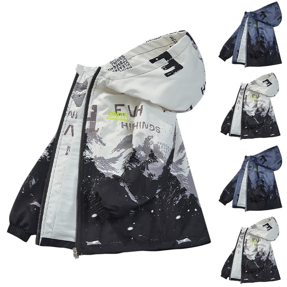 Lumosvexa Boys Gradient Jacket, Long Sleeve Waterproof Windbreaker Lightweight Spring Outdoor Camping Coat White 7-8