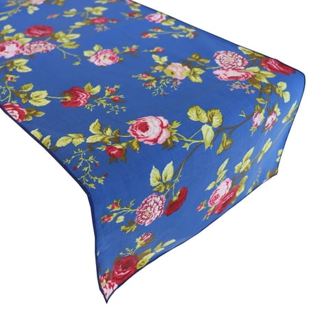 

Cotton Print Table Runner Floral Vintage Flowers Royal Blue