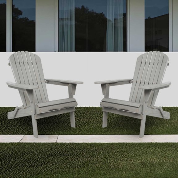 Solid Wood Folding Adirondack Chair Set of 2 with Embossed Grain for Patio & Garden