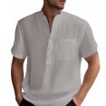 thumbnail image 2 of Krdevn Mens Shirts - Male Casual Solid Shirt Short Sleeve Stand Collar Shirt Blouse Tops,Mens Fall Shirts,Color:Grey,Size:3XL, 2 of 6