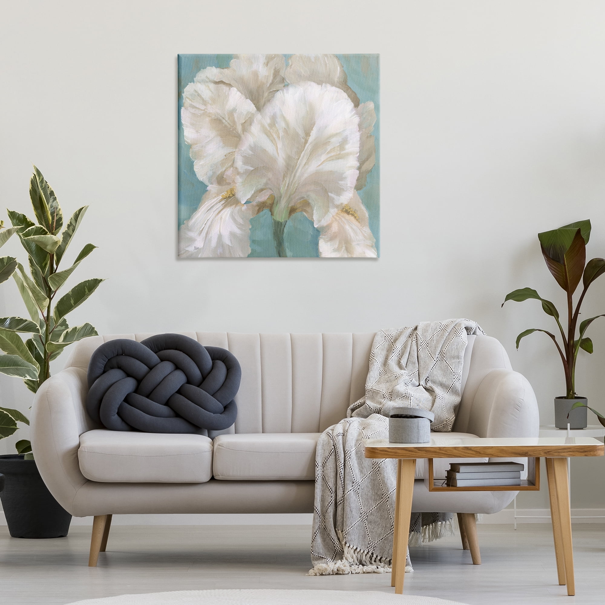 Stupell Industries White Iris on Blue Botanical & Floral Painting Gallery Wrapped Canvas Art Print Wall Art, 30 x 30