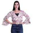 thumbnail image 4 of Moomaya Haut Court Imprimé pour Femmes Style Enveloppant Manches Longues à Volants Blouse d'Été Décontractée, 4 of 5