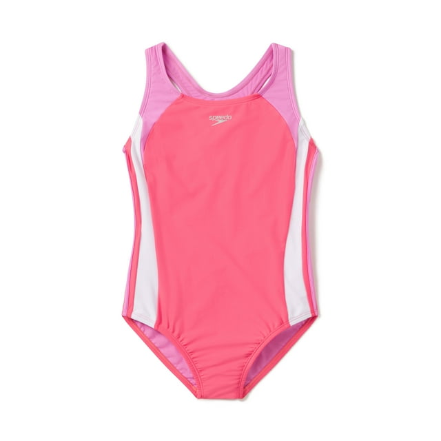 Speedo Girls Infinity Splice One Piece Thick Strap Swimsuit - Coral Paradise, Size: 8
