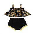 thumbnail image 2 of Baby Girls Ruffle Sunflower Halter Crop Top Solid Tassels Shorts Summer Outfits, 2 of 6