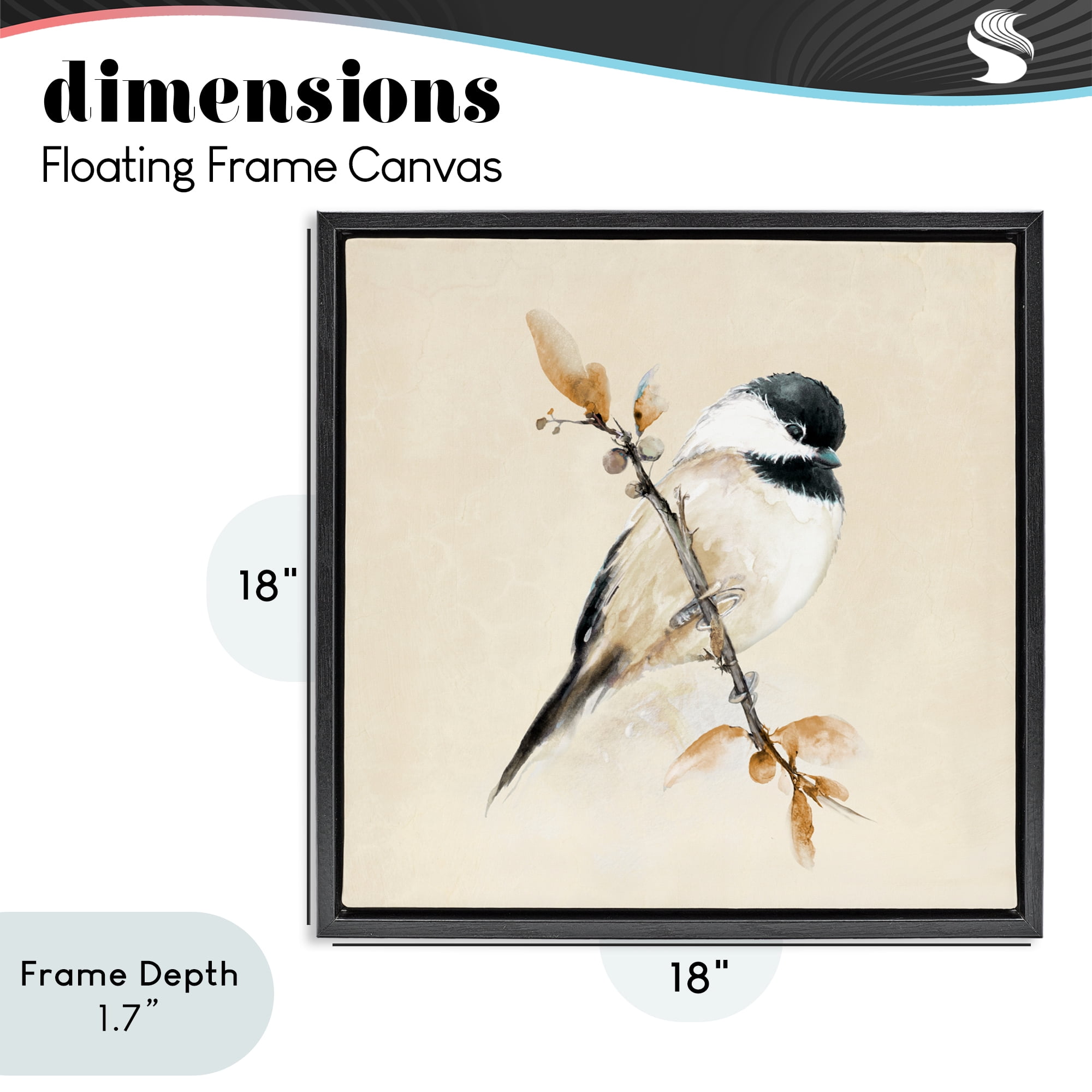 Stupell Industries Muted Watercolor Chickadee Black Framed Floater Canvas Wall Art, design by Diannart