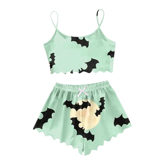 jiaxiM Halloween Pj Set, Ghost Pumpkin Pajamas for Women, Pumpkin Face Print Cami Top and Shorts Sleep Set, Comfort Womens Summer Pajamas Casual Nightwear