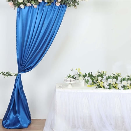 Efavormart 8ftx10ft Royal Blue Satin Curtain Panel Backdrop Drapes Photo Booth Backdrop With Rod Pocket