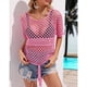 thumbnail image 4 of Mujeres Crochet Hollow Out Cover Up Top Cordón Cuello redondo Manga corta Bikini de punto Cubrir, 4 of 7