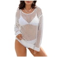 thumbnail image 2 of Summer Swimsuit Cover Up for Women Crew Neck Crochet See Through Long Sleeve Mid Length Tunic Top Womens Casual Solid Plus Size Round Neck Lightweight Breathable Vacation Beach Coverup, 2 of 9