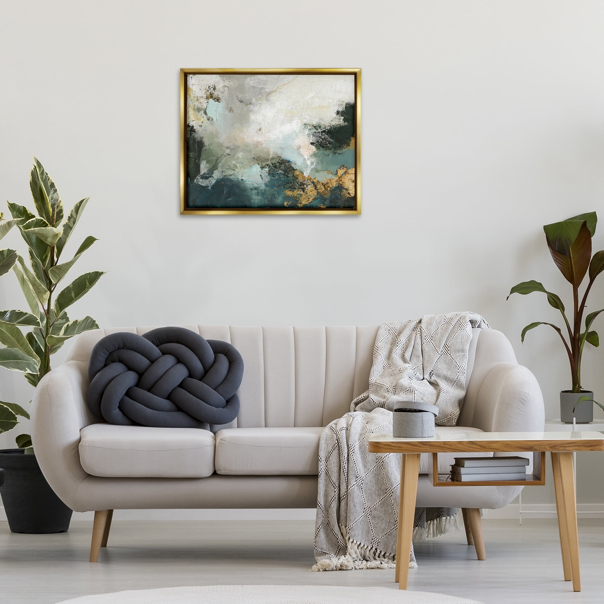 Stupell Industries Stormy Dark Abstraction Abstract Painting Gold Floater Framed Canvas Art Print Wall Art, 31 x 25