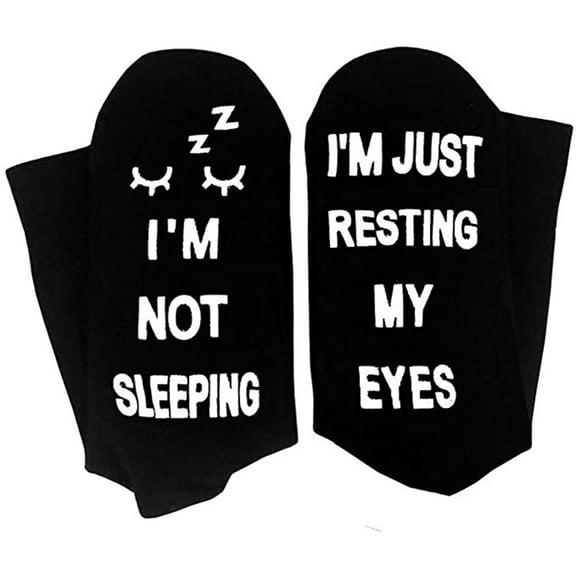 Aellinatey Unisex Black White Funny Sayings Cotton Socks Novelty I Am Not Sleeping Just Resting My Eyes Letters Hosiery Birthday Santa Gift for Grandpa Dad Mom