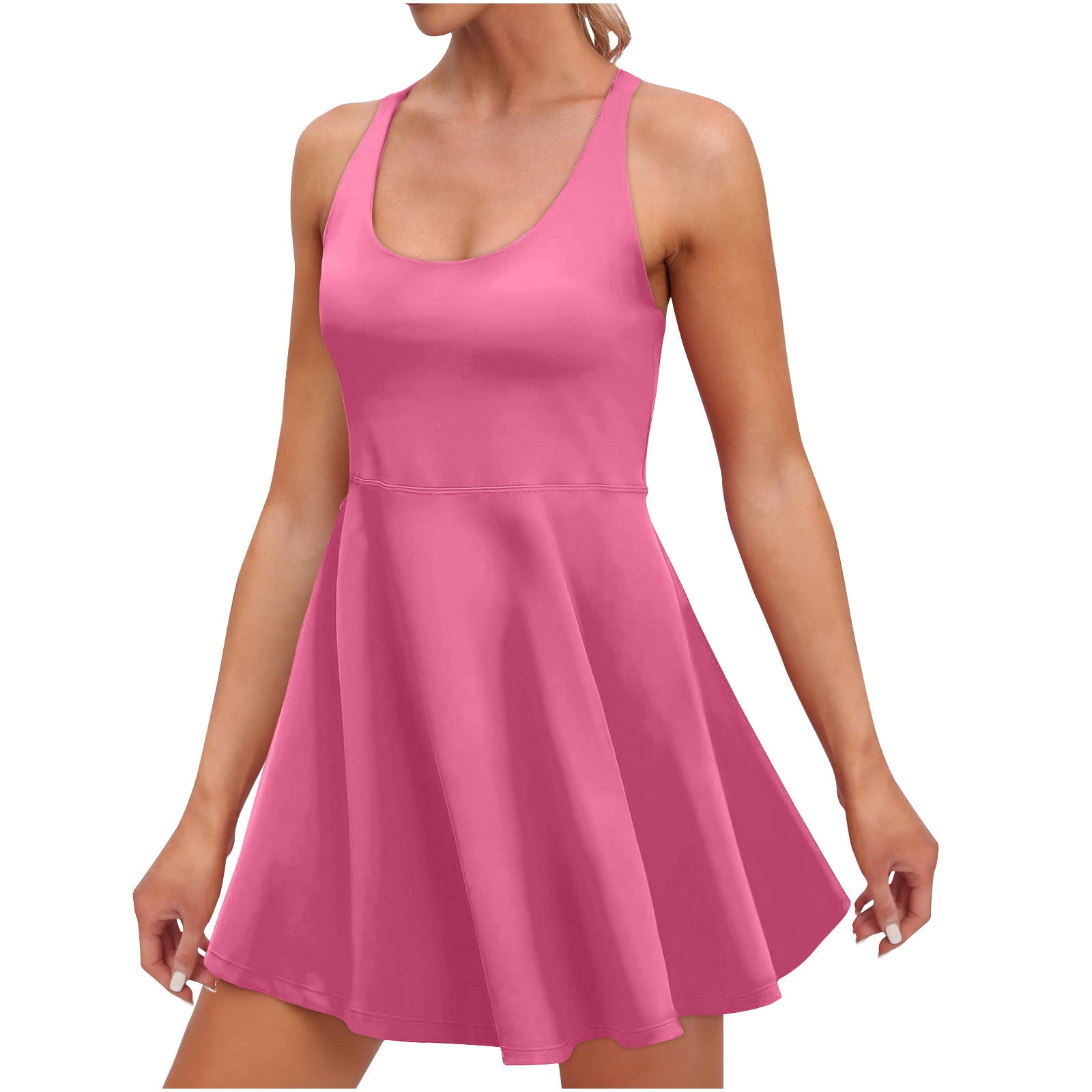 CFLVAEK Womens Tennis Dresses Summer Casual Criss Cross Back Workout Dress Adjustable Straps Tank Dress Athletic A Line Dress Sporty Scoop Neck Mini Dresses Built in Shorts and Bra