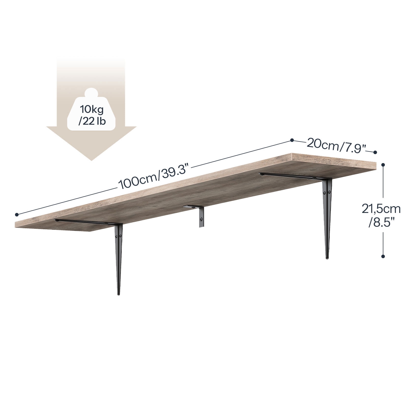HOOBRO Set of 2 39.4-Inch Floating Wall Shelves with Metal Brackets, Greige and Black