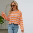 thumbnail image 4 of Defitshape Women's Long Sleeve Pullover Sweater Knit Cropped Top Short Soft Bell Sleeve Cozy Crewneck Fashion Knitwear Orange Medium, 4 of 4