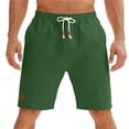 thumbnail image 2 of lcziwo Mens Swim Shorts Cotton Linen Knee Length Elastic Waist Hiking Shorts with Pockets Beach Travel Golf Drawstring Chino Short Army Green M, 2 of 8