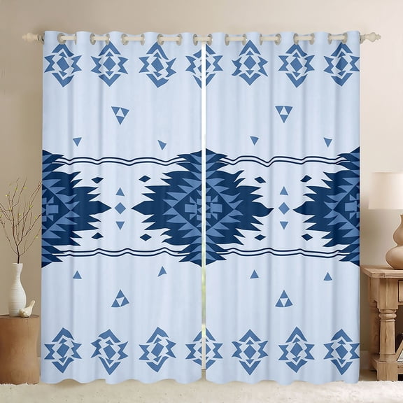 Manfei Boho Aztec Blackout Curtains Set of 2 (52x84 Each), Light Blue Tribal Geometric Curtain