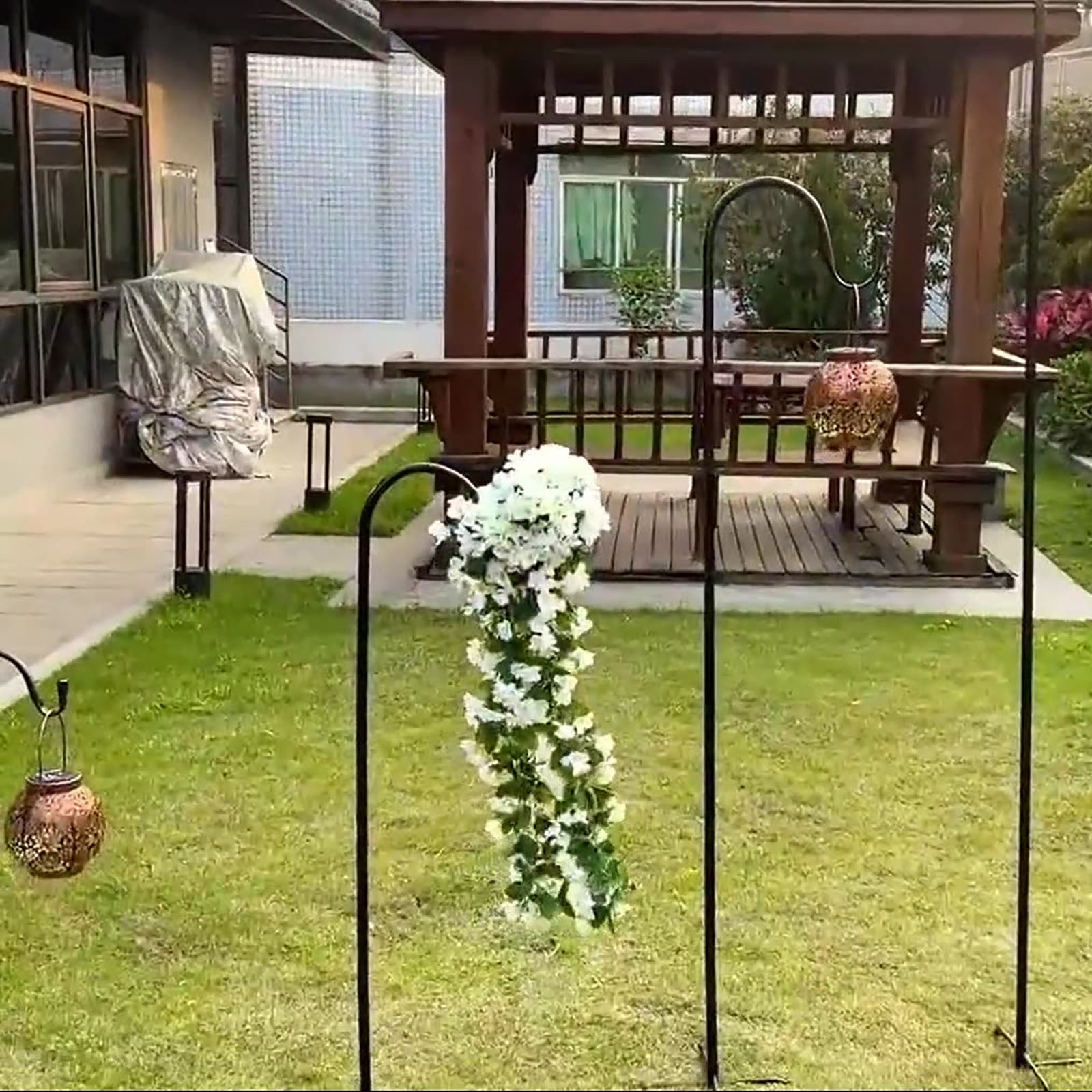 Cadorn Rust-Proof Iron Shepherd Hook Decorative Hanger – Outdoor Garden Yard Light & Watering Can Holder with Ground Stake for Patio Decor