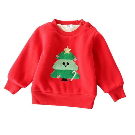 

Xmas Kids Child Toddler Infant Newborn Boys Girls Cartoon Animals Long Sleeve Thick Pullover Sweatshirt Tops Blouse Christmas Clothes Outfits Red 120