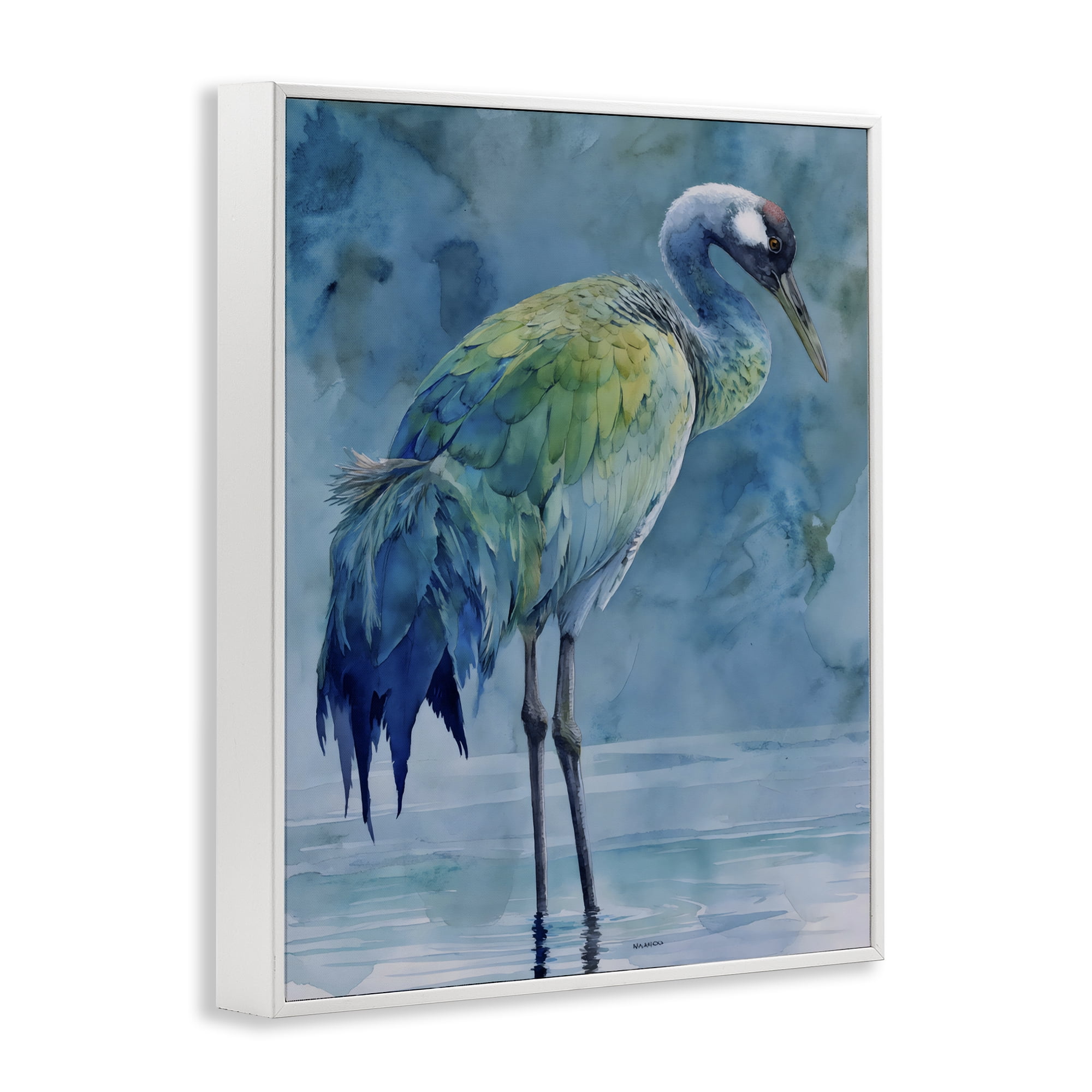 Stupell Industries Turquoise Feathered Coastal Bird White Framed Giclee Art, design by Franklyn Gregory