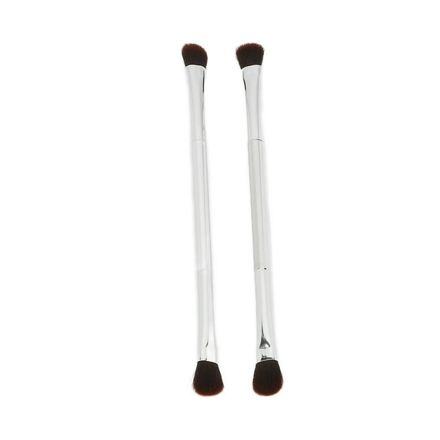 Estbridge 2pcs Double Ended Eyeshadow Brush Set Silver Makeup Soft Fiber Hair Nose Contour Brush Cosmetic Tool