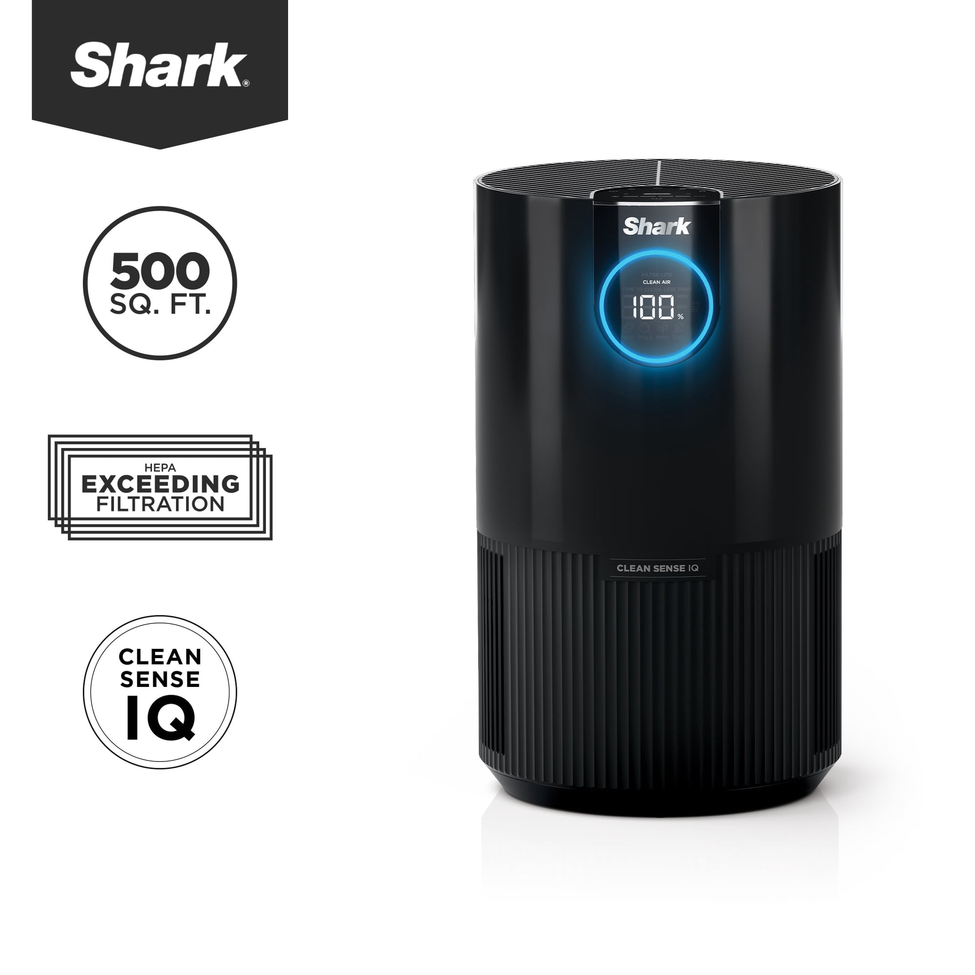 Shark 500 Sq Ft True HEPA Air Purifier, NanoSeal, Clean Sense IQ Technology, Captures Pet Hair, Pet Dander, Allergens, HP100 Charcoal Gray