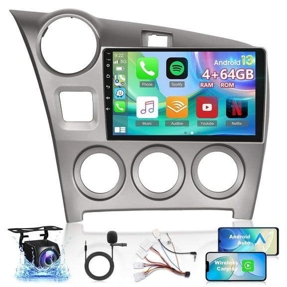 Eforcase 4 64G Car Radio for Toyota Matrix 2009-2014 Android 13 9" Touchscreen Car Play Screen - Wirelss Carplay & Android Auto, Mirror Link, WiFi, SWC, FM/RDS Aftermarket Radio   AHD Backup Camera