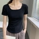 thumbnail image 4 of Gibobby Playera de Verano para Mujer Camiseta verano para mujer, informal, holgada, cuello redondo, manga corta, fondo curvo, Color sólido(Negro,G), 4 of 4