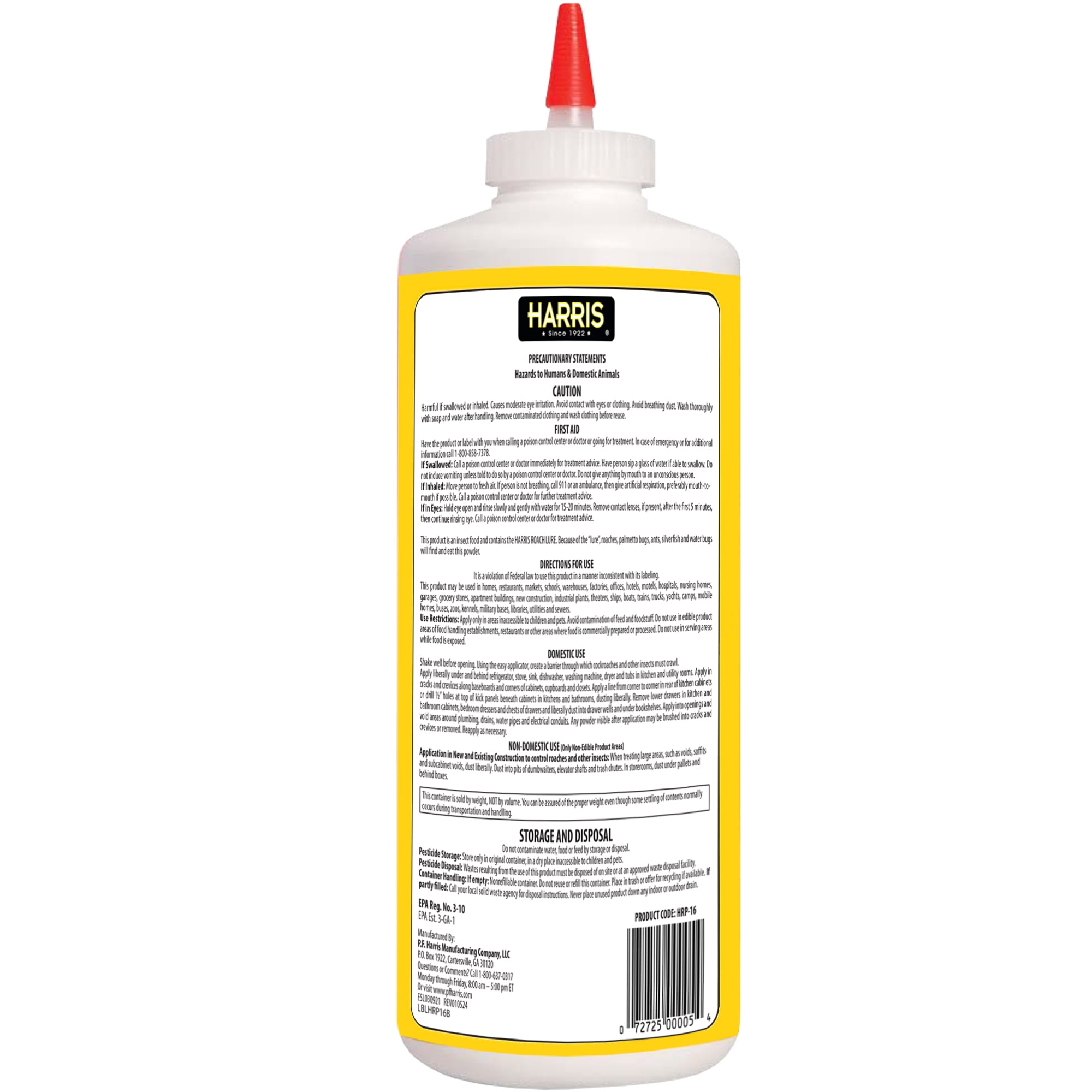 Harris Boric Acid Roach Killer Powder with Lure, Indoor Use, 16oz