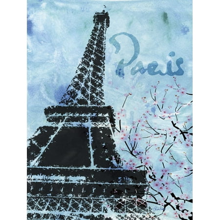 - Trendy Contemporary Paris France Eiffel Tower on Blue With Cherry Blossom Print; One 11x14in Poster Print